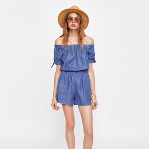 ZARA off-shoulder denim romper